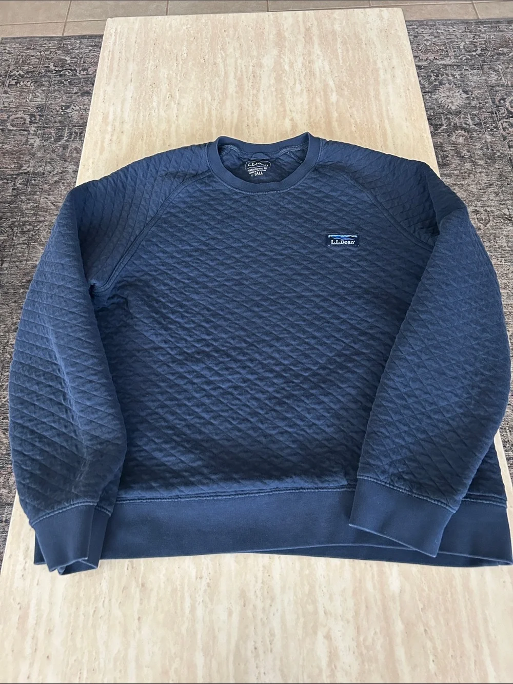 L.L. Bean Men’s Quilted Navy Crewneck Sweater
